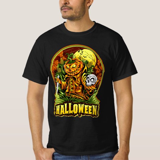 ハロウィーンカカクレロースカルカボプキンヘッドナイフこうもり Tシャツ (正面)