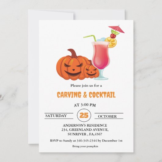 ハロウィーンカクテルとカービング大人パーティー 招待状 (正面)