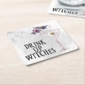 ハロウィーンカクテルドリンクアップウィッチパーティー スクエアペーパーコースター (アングル)
