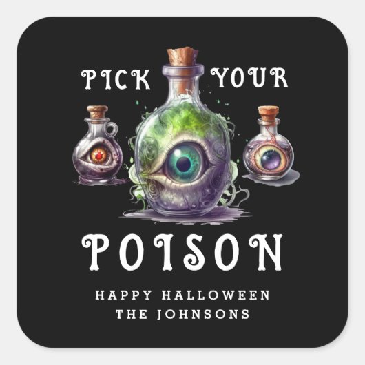 ハロウィーンカクテルパーティーあなたの毒を選ぶ スクエアシール (正面)