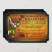 ハロウィーンカクテルパーティーオレンジ&ブラック招待状 招待状 (正面/裏面)