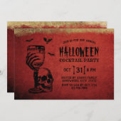 ハロウィーンカクテルパーティースカル血ワイングラス 招待状 (正面/裏面)