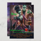 ハロウィーンカクテルパーティー、フランケンシュタイン&ブライド 招待状 (正面/裏面)