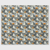 ハロウィーンカスタムをテーマにしたカボチャと幽霊 ラッピングペーパー (フラット)