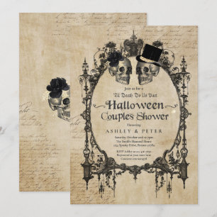 ハロウィーンカップルズシャワー婚約ゴシックスカル 招待状