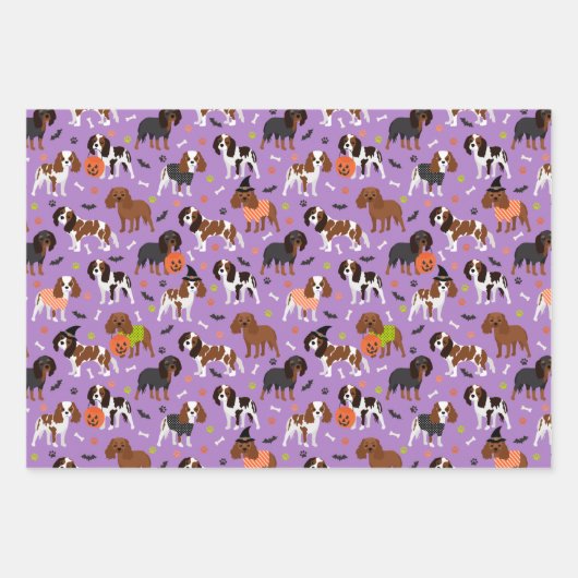 ハロウィーンカバリエールキングチャールズスパニエル犬 ラッピングペーパーシート (正面3)