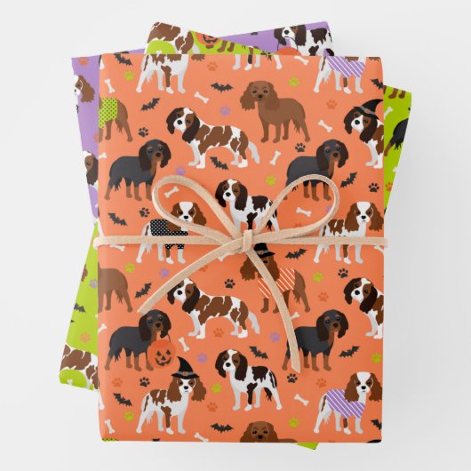 ハロウィーンカバリエールキングチャールズスパニエル犬 ラッピングペーパーシート (インサイチュ)