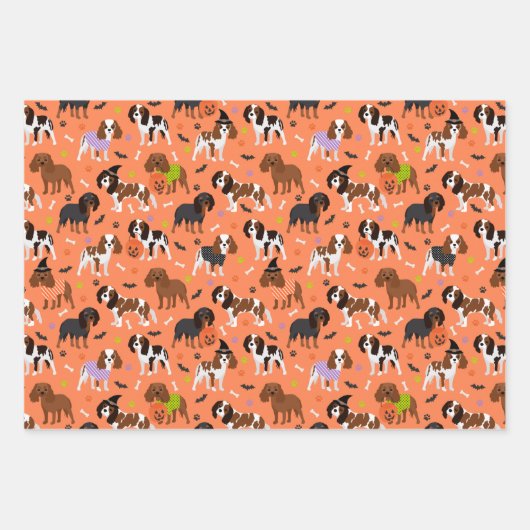 ハロウィーンカバリエールキングチャールズスパニエル犬 ラッピングペーパーシート (正面)