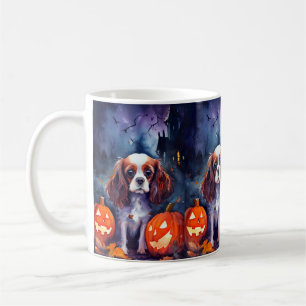 ハロウィーンカバリヤキングチャールズスパニエル犬パンプキンス コーヒーマグカップ