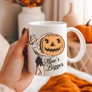 ハロウィーンカボチャおもしろいレトロオレンジ鉱山より大きい コーヒーマグカップ