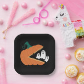 ハロウィーンカボチャおもしろい幽霊少年たち ペーパープレート (パーティー)