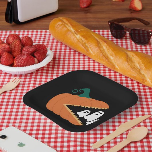 ハロウィーンカボチャおもしろい幽霊少年たち ペーパープレート (ピクニック)