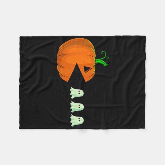ハロウィーンカボチャおもしろい幽霊男の子キッズ女性の男性 フリースブランケット (正面(横))