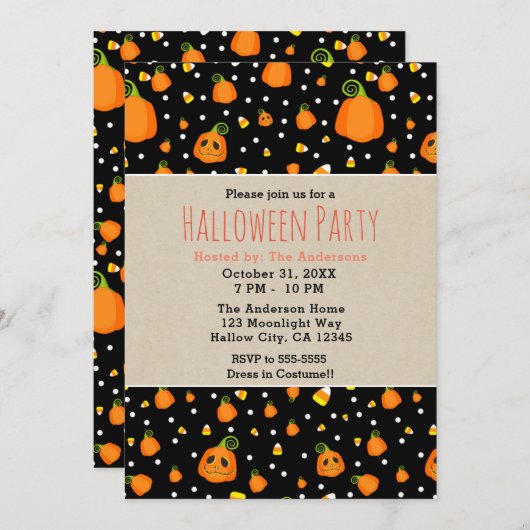 ハロウィーンカボチャお洒落パーティー 招待状 (正面/裏面)
