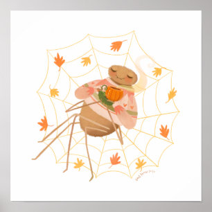 ハロウィーンカボチャかわいいスパイダー ポスター