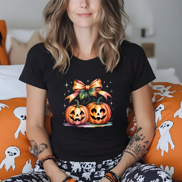 ハロウィーンカボチャさくらんぼ秋秋の水色 Tシャツ