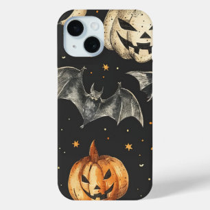 ハロウィーンカボチャとこうもりパターンヴィンテージ秋 iPhone 15ケース