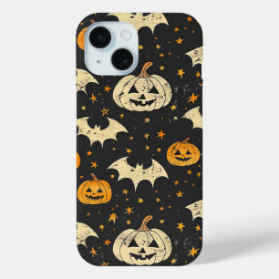 ハロウィーンカボチャとこうもりパターンヴィンテージ秋 iPhone 15ケース