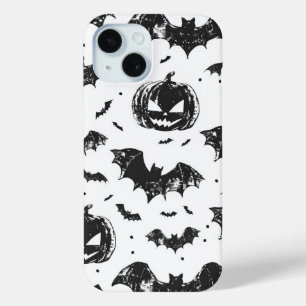 ハロウィーンカボチャとこうもりパターンヴィンテージ秋 iPhone 15ケース