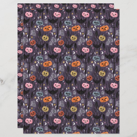 ハロウィーンカボチャと墓石スクラップブック紙 (正面/裏面)