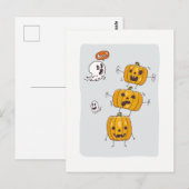 ハロウィーンカボチャと幽霊葉書 ポストカード (正面/裏面)