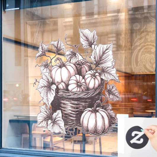 ハロウィーンカボチャと紅葉 ウィンドウサイン (カフェ窓)