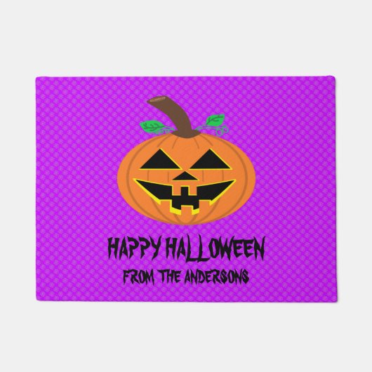 ハロウィーンカボチャと紫のドormat ドアマット (正面)