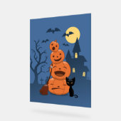 ハロウィーンカボチャと黒猫 アクリルサイン (傾斜)