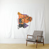 ハロウィーンカボチャと黒猫、キャンディ&モ タペストリー (インサイチュ(横))