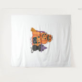 ハロウィーンカボチャと黒猫、キャンディ&モ タペストリー (正面(横))