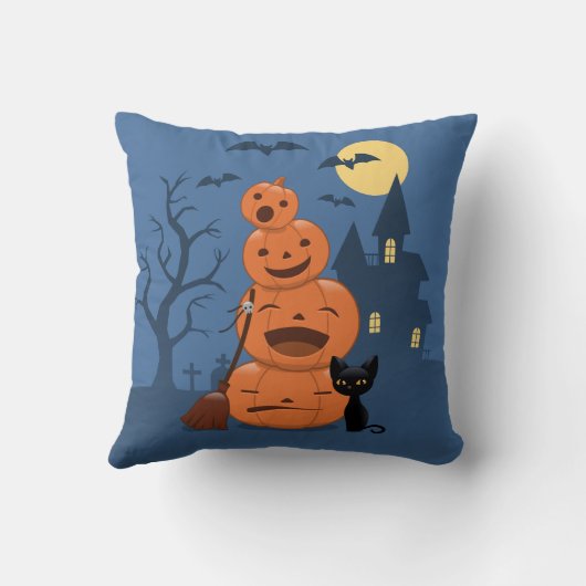 ハロウィーンカボチャと黒猫 クッション (裏面)