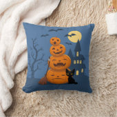 ハロウィーンカボチャと黒猫 クッション (ブランケット)