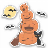 ハロウィーンカボチャと黒猫 シール (正面)