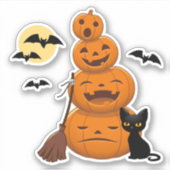 ハロウィーンカボチャと黒猫 シール (正面)