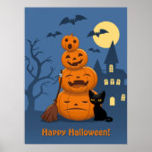 ハロウィーンカボチャと黒猫 ポスター (正面)