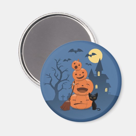 ハロウィーンカボチャと黒猫 マグネット (正面/裏面)