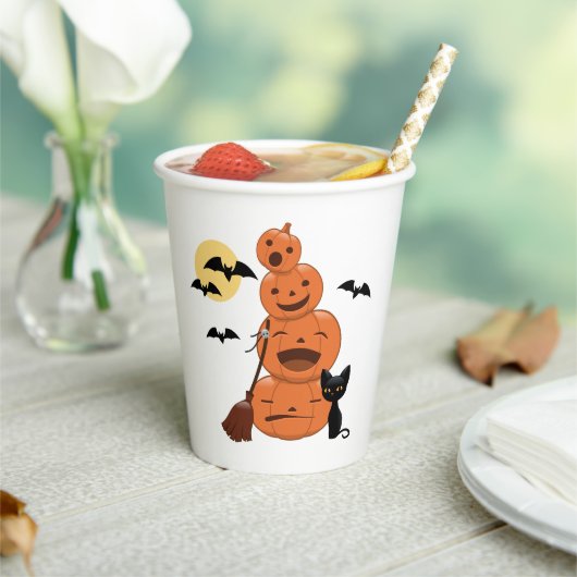 ハロウィーンカボチャと黒猫 紙コップ (インサイチュ)
