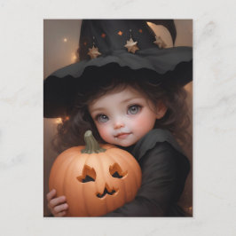 ハロウィーンカボチャのかわいい小さな魔女 ポストカード