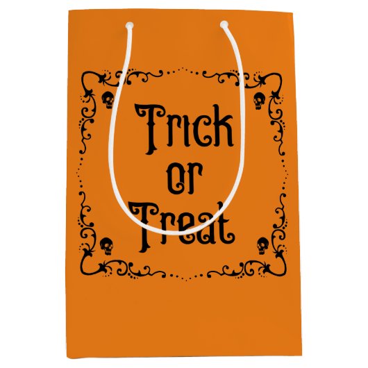 ハロウィーンカボチャのオレンジとブラックトリックまたはトリート ミディアムペーパーバッグ (正面)