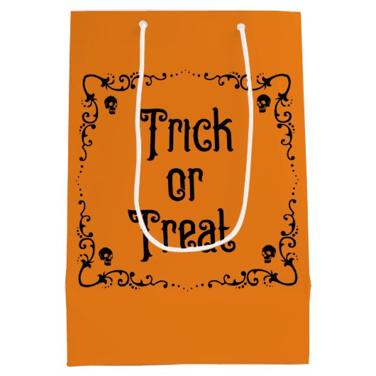 ハロウィーンカボチャのオレンジとブラックトリックまたはトリート ミディアムペーパーバッグ (裏面)