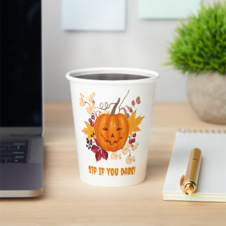 ハロウィーンカボチャのコーヒーカップ – "もしあえて飲む!" 紙コップ