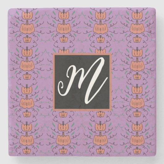 ハロウィーンカボチャのドードルシームレスパターン ストーンコースター (正面)