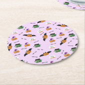 ハロウィーンカボチャのパターン紫のトリックまたは治療 ラウンドペーパーコースター (アングル)