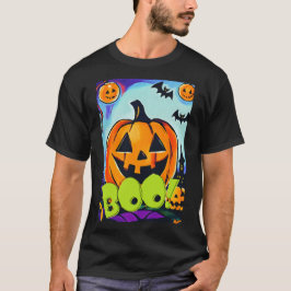 ハロウィーンカボチャのパッチいたずら：こうもりとボス Tシャツ