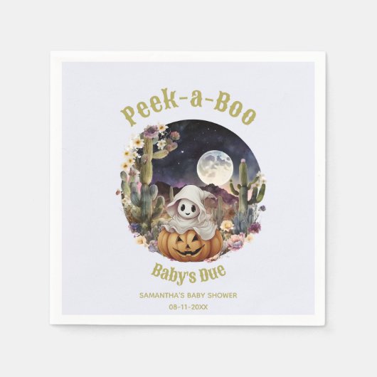 ハロウィーンカボチャのブーブベイビーシャワー スタンダードカクテルナプキン (正面)