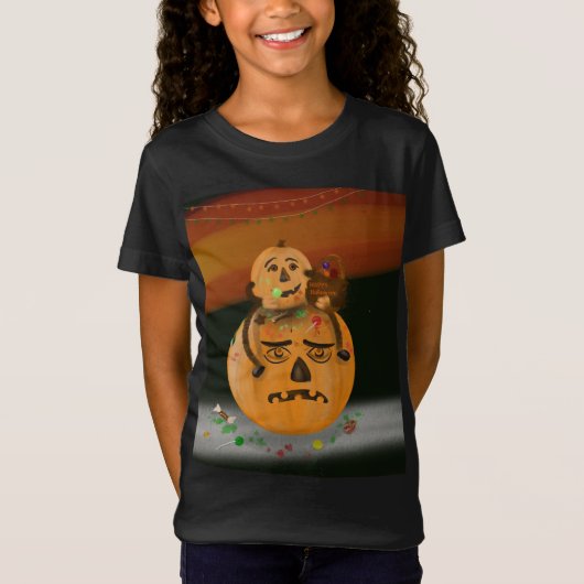 ハロウィーンカボチャのメスキッドキッズ Tシャツ (正面)