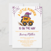 ハロウィーンカボチャのモンスタートラック赤ちゃんシャワー 招待状 (正面)