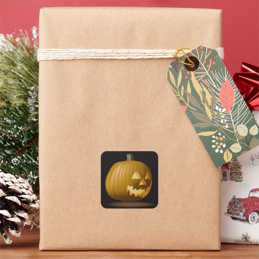 ハロウィーンカボチャのランタンステッカー スクエアシール