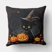 ハロウィーンカボチャの中でウィッチハットの黒い子猫 クッション (裏面)
