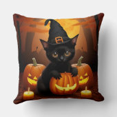 ハロウィーンカボチャの中でウィッチハットの黒い子猫 クッション (裏面)